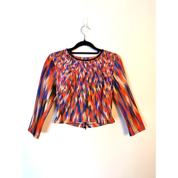 Johanne Beck Abstract Brustroke Print Cropped Jacket Top Small Made in USA - Picture 2 of 6